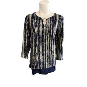 JM Collection Blouse Top Medium Blue Gold‎ Women's Metallic Sparkle NEW